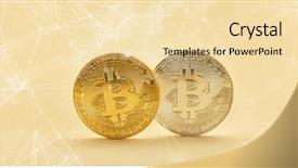  Presentation with bitcoin network - PPT layouts featuring gold banking mobile - bitcoin coin as header background and a  colored foreground