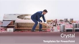  Presentation with mining - PPT theme having gold banking mobile - cryptocurrency concept with businessman mining background and a  colored foreground