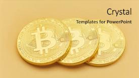  Presentation with bitcoin - Slides having gold banking mobile - three bitcoin coins as digital background and a yellow colored foreground