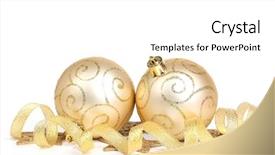  Presentation with gold stars - Slide set having gold bauble with ribbon isolated background and a white colored foreground