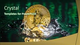  Presentation with water splash - Theme enhanced with gold-bitcoin-coin-falling background and a forest green colored foreground