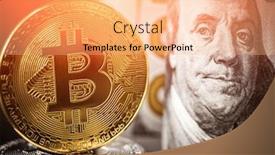  Presentation with money bitcoin - Beautiful slide deck featuring gold-bitcoin-coin-standing backdrop and a coral colored foreground