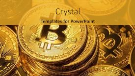  Presentation with money bitcoin - PPT theme featuring gold-bitcoin-coins-conceptual-picture background and a gold colored foreground