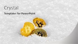 Presentation with cryptocurrency - Cool new PPT theme with gold-bitcoin-cryptocurrency-on-snow backdrop and a white colored foreground