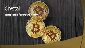  Presentation with money bitcoin crypto currency gold - Beautiful slides featuring gold bitcoin money on wooden backdrop and a dark gray colored foreground