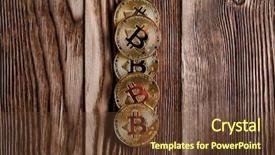  Presentation with money bitcoin crypto currency gold - PPT theme featuring gold bitcoin money on wooden background and a tawny brown colored foreground
