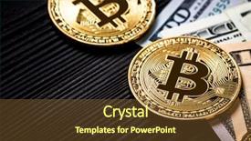  Presentation with bitcoin - Slide set enhanced with gold bitcoin on modern mobile background and a tawny brown colored foreground