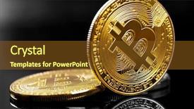  Presentation with mobile banking - Presentation design enhanced with gold bitcoin on modern mobile background and a tawny brown colored foreground