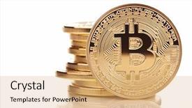  Presentation with white gold - Audience pleasing slide set consisting of gold bitcoin on white background backdrop and a coral colored foreground