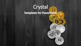  Presentation with bitcoin - Presentation theme consisting of gold bitcoin on wooden table background and a dark gray colored foreground