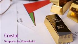  Presentation with gold jewellary - Presentation design with gold bullion on documents background background and a sky blue colored foreground