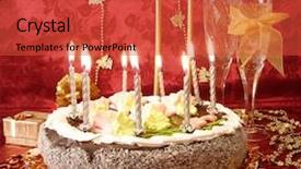  Presentation with birthday cake and candle - Presentation theme with gold cacke - celebratory table cake and candles background and a red colored foreground