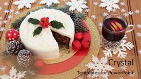  Presentation with red gold white - Presentation theme having gold cacke - christmas cake with holly mulled background and a coral colored foreground
