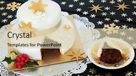  Presentation with cake and icing - Presentation theme consisting of gold cacke - iced christmas cake and slice background and a lemonade colored foreground