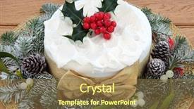  Presentation with christmas holly - Colorful slide deck enhanced with gold cacke - traditional christmas cake with holly backdrop and a coral colored foreground