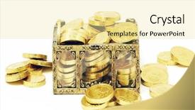  Presentation with gold - Audience pleasing PPT theme consisting of gold chest of gold chocolate backdrop and a  colored foreground