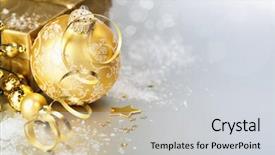  Presentation with silver christmas - Amazing PPT layouts having gold christmas ball with gift backdrop and a light gray colored foreground