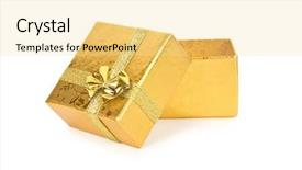  Presentation with gift - Cool new presentation theme with gold christmas box - isolated gift on a white backdrop and a blonde colored foreground