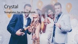  Presentation with new years eve - Amazing presentation theme having gold club - group of women and men backdrop and a light blue colored foreground