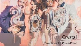  Presentation with new years eve - PPT layouts with gold club - party people women and men background and a coral colored foreground