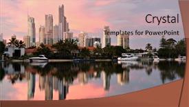  Presentation with dawn - Presentation featuring gold coast australia - surfers paradise skyline at dawn background and a coral colored foreground