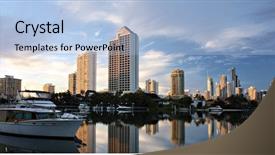  Presentation with dawn - Cool new presentation design with gold coast australia - surfers paradise skyline at dawn backdrop and a light blue colored foreground