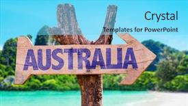  Presentation with australia - Audience pleasing theme consisting of gold coast holiday lifestyle - australia wooden sign with beach backdrop and a arctic colored foreground