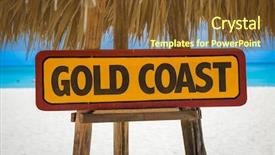  Presentation with coast - Colorful presentation theme enhanced with gold coast sign with beach backdrop and a tawny brown colored foreground
