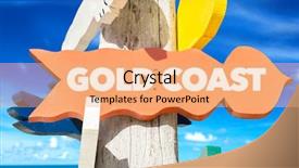  Presentation with gold dollar sign - Cool new theme with gold coast sign with beach backdrop and a coral colored foreground