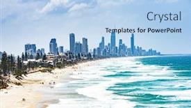  Presentation with queensland - Theme having gold-coast-with-a-surfers background and a light blue colored foreground