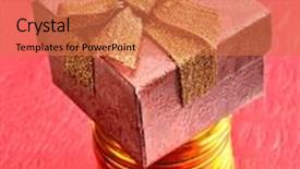  Presentation with gold red - PPT theme having gold coin and gift box on a red background background and a coral colored foreground