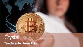  Presentation with world map - Amazing presentation theme having gold coin bitcoin in hand backdrop and a coral colored foreground