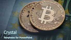  Presentation with bitcoins - PPT theme with gold coin bitcoins and euro background and a ocean colored foreground