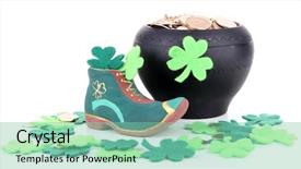  Presentation with saint patrick day - Slide deck with gold coins and clover leaves background and a seafoam green colored foreground