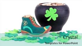  Presentation with saint patrick day - Cool new slide set with gold coins and clover leaves backdrop and a teal colored foreground