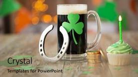  Presentation with green gold - Cool new presentation theme with gold coins on wooden table backdrop and a coral colored foreground