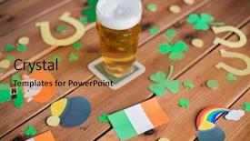  Presentation with celebration - Slides with gold coins on wooden table background and a gold colored foreground