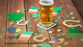  Presentation with kindergarden annual day celebration - Slide deck featuring gold coins on wooden table background and a coral colored foreground