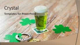  Presentation with green gold - Presentation having gold coins on wooden table background and a soft green colored foreground