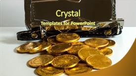  Presentation with treasure gold - Colorful PPT theme enhanced with gold coins treasure in purse backdrop and a tawny brown colored foreground