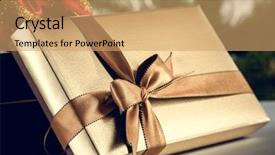 Presentation with gift - PPT layouts consisting of gold color - christmas gift box background and a coral colored foreground