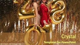  Presentation with sparkly - Cool new PPT theme with gold colored 2018 number balloons backdrop and a red colored foreground