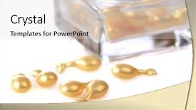  Presentation with gold cosmetic - PPT theme consisting of gold cosmetic capsules isolated on white background and a light gray colored foreground