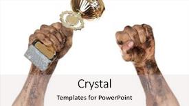  Presentation with dirt dirt texture dirty - PPT theme having gold cup in dirty hands background and a light gray colored foreground