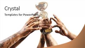  Presentation with white gold - Theme featuring gold cup in hands isolated background and a white colored foreground