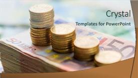  Presentation with euro - PPT layouts enhanced with gold diagram - euro coins concept close up background and a sky blue colored foreground