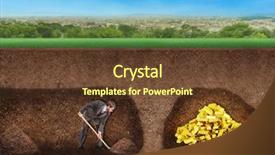  Presentation with treasure gold - Presentation theme featuring gold digger - businessman digs a tunnel background and a tawny brown colored foreground