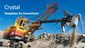  Presentation with ore - Presentation having gold digger - excavator works with granite background and a ocean colored foreground