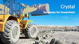  Presentation with wheel loader - Colorful slide deck enhanced with gold digger - wheel loader excavator at granite backdrop and a teal colored foreground