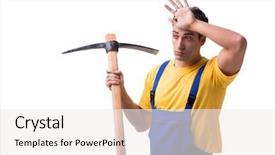  Presentation with contractor - Cool new PPT layouts with gold digger - young man contractor with axe backdrop and a white colored foreground